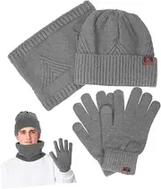 [BESPORTBLE] Winter Scarf Gloves and Hat Set Touchscreen Knit Beanie Warm Neck Warmer for Adults Grey Color for Outdoor Activities