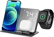Wireless Charging Station with Digital Clock and Temperature Display Fast Charging Stand Compatible with and Safe Multi Device