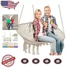 Luxurious Beige Macrame Swing Chair - Perfect for Teens and Outdoor Relaxation