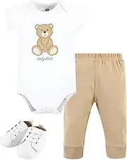 [HUDSON BABY] Unisex Baby Unisex Baby Cotton Bodysuit, Pant and Shoe Set, Teddy Bears, 9-12 Months, Teddy Bears