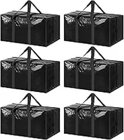 6-Pack Black Extra Heavy Duty Large Moving Bags with Strong Zipper & Comfortable Handles, Sturdy & Durable Clothes Storage Bags Packing Moving Boxs for College Supplies