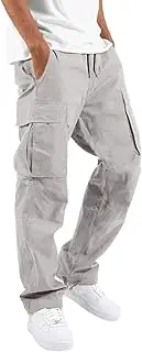 Cargo Pants for Men Workout Running Athletic Joggers Pants Drawstring Elastic Waist Baggy Trousers with Multi Pockets