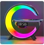 Multifunction Wireless Charger Stand Pad RGB Light Alarm Clock Speaker Mini