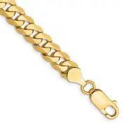 Solid 14K Yellow Gold 8 inch 7.25mm Flat Beveled Curb with Lobster Clasp Bracelet
