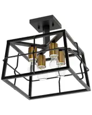 Lalia Home 12.4in Ironhouse 4-Light Decorative Squared Semi Flush Mount Celling Light Fixture with Exposed Lights