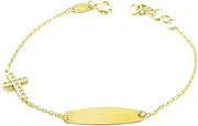 [Monde Petit] Girls Bracelet Yellow Gold 9 Carat Personalised Cross Horizontal Zirconia Shine 14 cm - Gift Box - Mondepetit, Normal, Yellow Gold, Cubic Zirconia