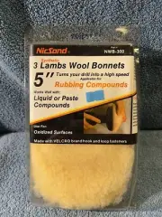 (3) Vintage NicSand 5" Lambswool Buffer Polisher Bonnet NWB-300 NOS (ii)