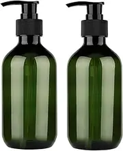 2-Pack Eco Pump Bottles 500ml | Refillable Shower & Kitchen Dispenser Set - Leakproof Plastic Containers for Soap, Shampoo, Detergent | Multi-Use Bathroom Organiser with Non-Slip Base (Olive Green)