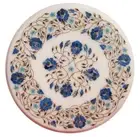 14" Pietra dura Marble Corner Side Table Top Lapis Inlay Handmade Work