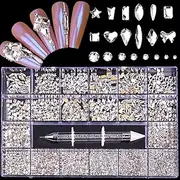 Nail Rhinestones Kit, Nail Art Decorations Flat AB Rhinestones Kit DIY Crafts Gemstones for Nail, Shoes, Clothes, Jewels (600 Clear diamonds + 2500 flat rhinestone)