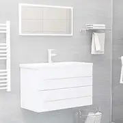 2 Piece White Engineered Wood Bathroom Furniture Set with Mirror, Cabinet, Storage for Vanity, Cupboard