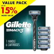 Gillette Mach 3 Value Pack 1 Razor 6 Cartridges