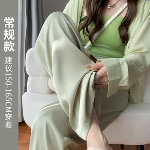 冰丝寬管褲 寬管褲 直筒長褲 冰絲寬管褲女夏季薄款2023新款高腰垂感防曬緞面涼涼醋酸直筒褲子『YJ00975』