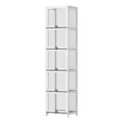 Oikiture Display Cabinet Slim Storage 5-Tier Shelves Clear Bookcase Rack White