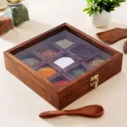 Spice Box With 2 Spoon (Sheesham Wood) Spice Box For Kitchen/Masala