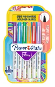 Papermate Flair Bold Point Felt Tip Pens 6 Assorted Colors New In Pack