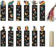 60Pcs Animal Bookmarks Set For Children, 60 Pieces rainbow bookmarks scratch art bookmarks kids bookmark with 30 wooden stylus and 60 colorful ribbons, cute unique gift Idea for Kids, girls, or anyone