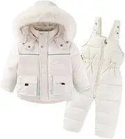 [Egmy] Snowsuit Set Coat Down Bib Kids + Piece Jacket Hooded 2 Baby Girls Pants Cartoon Girls Warm Winter Jackets Girls