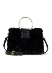 NWT Patricia Nash Empoli Black Leather & Faux Fur Satchel $229