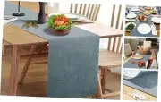 Waterproof Wipeable Table Runner, Blue Grey 108''(Fits Length 76''-92'' Table)