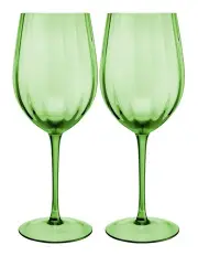 [Maxwell & Williams] Wicked Pink Goes Good With Green Ribbed Wine Glass Elphaba Set of 2 Gift Boxed in Green