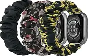 Compatible for Apple Watch Band Stretchy Scrunchie 3 Packs Cute Printed Elastic Solo Loop Bands Women Girls Bracelet Strap for iWatch Series 9 8 7 6 5 4 3 2 1 SE SE2 Ultra