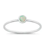 Baby Ring Genuine Polished Sterling Silver 925 White Lab Opal Height 4 mm Size 5