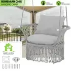 Indoor&Outdoor Hammock Chair Macrame Hanging Rope Swing w/Tassel & Cushion Seat