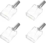 Veemoon 4pcs Refillable Transparent Square Flat Spray Bottles for Makeup and Skin Care Portable Glass Perfume Dispenser Silver Lid for Travel and Outdoor Use