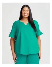 [Taking Shape] Cotton Linen Flutter Sleeve Top in Emerald