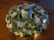 Distressed Chalk Mason Jar Floral Farmhouse Light up White Centerpiece Decor