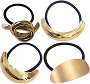 Metal Hair Tie Holder | 4X Geometric Hair Cuff,Decorative Accessories Ponytail Holder Hair Ties Hair Cuff Hair Bands Elastic Rope for Women