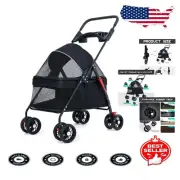 Foldable Pet Stroller with Cup Holder for Dogs & Cats - Breathable Mesh Design
