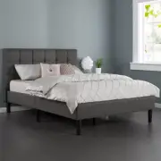 Zinus Lottie Fabric Bed Frame Queen - Dark Grey Upholstered Square Stitched