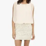 AIDAN by AIDAN MATTOX NWT Ivory Gold Chiffon Blouson Jacquard Combo Dress Sz 10
