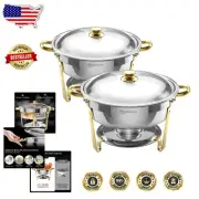 6QT Elegant Buffet Chafing Dish Set - Gold & Silver, 2 Pack Storage Solution