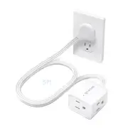 Short Flat Extension Cord 3ft - Left Angled Flat Plug Power Strip 16 AWG Powe...