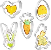 Gtmkina Easter Cookie Cutter Set - 5 Pices,Easter Bunny Cookie Cutter,Stainless Steel Cookie Biscuit Cutter Shapes - Egg, Carrot, Bunny, Chick, Bunny Face Holiday Themed Cutter