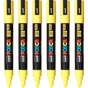 Uni Posca PC-5M Poster Marker Medium Bullet Tip 2.5mm Bright Yellow 6 Pack
