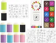 Sponge Finger Painting Kit | Daubers Kit Finger Sponge Painting Set with Stencils | 20 Colors Inkpad Painting Kit Craft Drawing Tool for Arts & Journaling