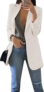 [YMING] Women's Long Sleeve Blazer Front Open Suit Jacket Lapel Collar Office Long Sleeve Jacket Oversized, White, M