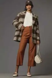 Anthropologie Maeve 18W The Colette Cropped Linen Wide-Leg Pants Brown 18 W NWT