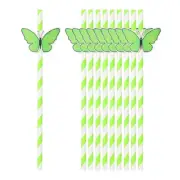 60Pcs Butterfly Stripe Paper Straws, Drinking Straws, Green