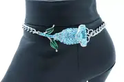 Women Silver Metal Chain Boot Bracelet Shoe Blue Flower Charm Wedding Classic