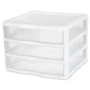 Sterilite Plastic Stackable Small 3 Drawer Storage System, White Frame, 3 Pack