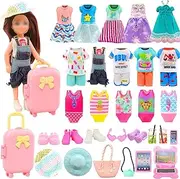 27 Pcs 5.3 Inch Chelsea Doll Travel Accessories Including 1 Luggage Suitcase 4 Dress 2 Outfits 2 Shoes 16 Toiletries 1 Puppy 1 Headset Doll Clothes and Accessories for Chelsea Doll