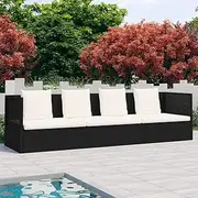 Relaxing Outdoor Lounge Chair, Patio Folding Gravity Recliner Bed for Lawn, Beach & Camping with Cushion and Pillows - Poly Rattan Black