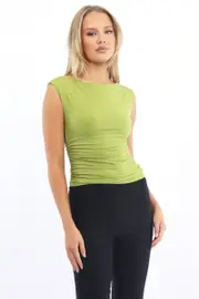 Green Supersoft Top Side Ruched Sleeveless - Size 6XXS, Women's Top