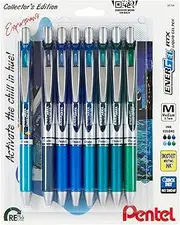 Pentel EnerGel RTX Retractable Liquid Gel Pen, Chill Expressions Pack, 0.7mm, Metal Tip, Medium Line,Assorted Ink, Pack of 8 Pens (BL77XCHIBP8M)