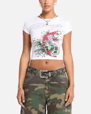 [ED HARDY] Ed Hardy Women's Koi Baby T-shirt White - Size 2XL 2XL White